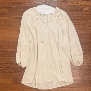 Elizabeth and James Beige Blouse with V-Neck and Drawstring